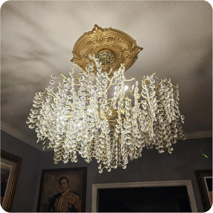 Crystal Chandelier for Dining Room, D31.5 Gold Tree Branches Chandeliers, 10-Light Snowflakes round Modern Chandeliers for Living Room Kitchen Foyer Luxury Adjustable Hanging Chandelier4