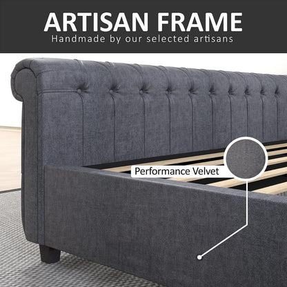 King Size Upholstered Sleigh Platform Bed Frame with Headboard7
