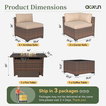 8 Piece Patio Furniture Set with 44" Fire Pit Table Wicker Rattan6