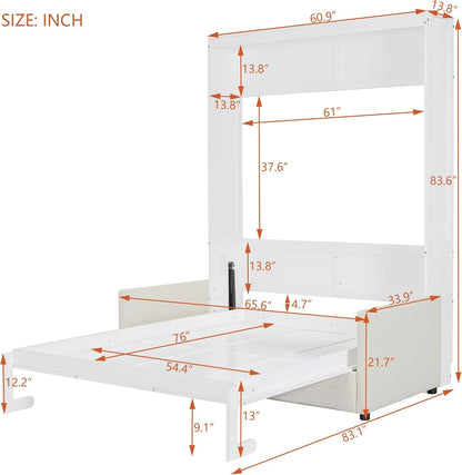 Murphy Bed Full Size Wall Bed with Sofa,Can Be Folded,Multifunctional Wood Hideaway Cabinet Bed Frame,Slat Support,Save Space,For Apartment,Guest Room,White2