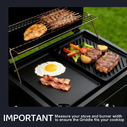 Reversible Grill/Griddle, 16.7X9.5'' Pre-Seasoned Cast Iron Griddle Pan, Double Burner Cookware, Rectangular Stovetop Griddle with Handles, Flat Top Plate for Oven, Grill & Campfire6