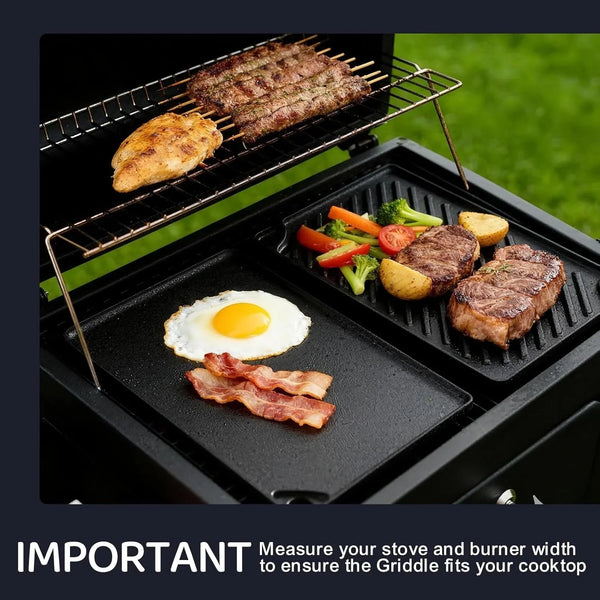 Reversible Grill/Griddle, 16.7X9.5'' Pre-Seasoned Cast Iron Griddle Pan, Double Burner Cookware, Rectangular Stovetop Griddle with Handles, Flat Top Plate for Oven, Grill & Campfire6