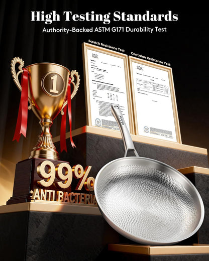 Titanium Pans Set for Cooking, 8"+10"+12" Non-Toxic Paella Pan with Lid | Titanium Hammered Pro Skillet,Pfas/Pfoa/Ptfe Free Cookware, Dishwasher&Oven Safe, Kitchen Induction Compatible5
