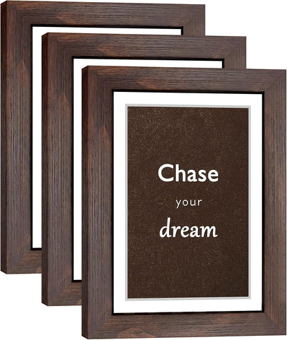 5X7 Walnut Picture Frame Set of 3 with Real Glass for Pictures 4X6 with Mat or 5X7 without Mat, Wall or Tabletop Gallery Photo Frames1