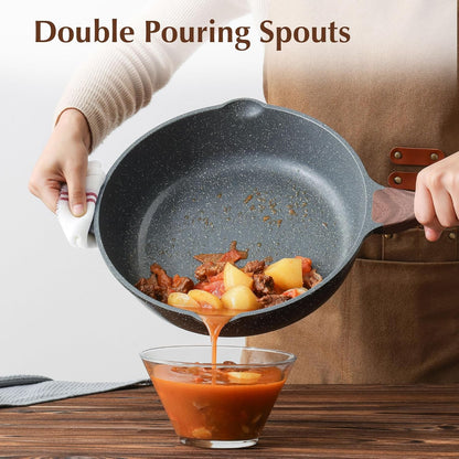Nonstick Deep Frying Pan Skillet, 11-Inch Saute Pan with Lid, Stay-Cool Handle, Chef Pan Healthy Stone Cookware Cooking Pan, Induction Compatible7