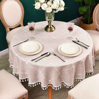 Plaid round Tablecloth 36 Inch Cotton Linen round Table Cloth Heavy Weight Coffee Table Cover for Farmhouse Kitchen Dining Restaurant Home Tabletop Decor1