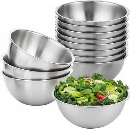 12 Pcs Stainless Steel Mixing Bowls with Graduations, Metal Serving Salad Bowls, Reusable Baking Food Storage Containers for Baking, Cooking, Making Salads, Soups, Ice Cream, Noodles, Cereal1