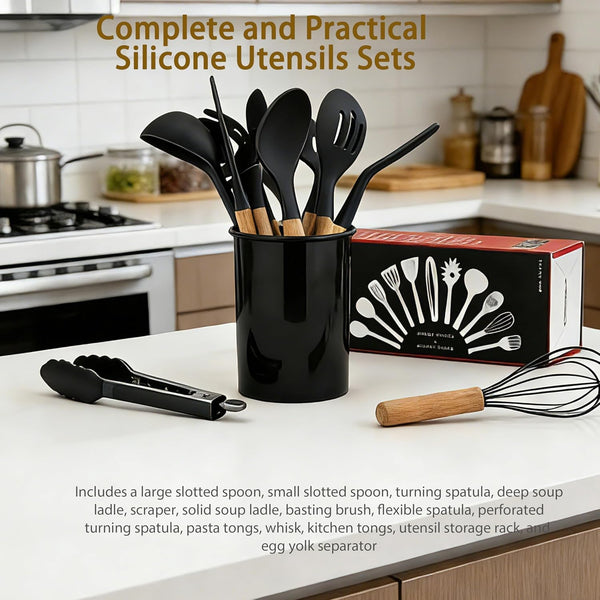 Silicone Utensils Set for Cooking - 12 Piece Set&Bpa Free（Black）2
