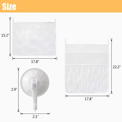 Bath Toy Organizer Mesh Storage Organizer Baby Shower Toys Bathtub Net Bag Kids Quick Dry Bathtub Mesh Net Bathtub Toy Holder 2 X Bathroom Storage Bag & 6 X Strong Suction Hooks (White)6