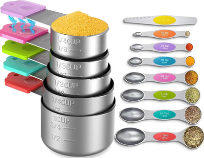Stainless Steel Magnetic Measuring Cups and Spoons Set, 5 Nesting Magnetic Measuring Cup, 7 Magnetic Measuring Spoons, 1 Leveler for Liquid & Dry1