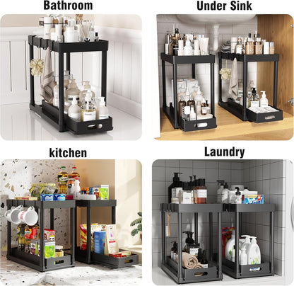 2 Pack Pull-Out Storage Organizers, under Sink Organizer and Storage for Bathroom & Kitchen,Multi-Purpose under Cabinet Organizers and Storage Black6