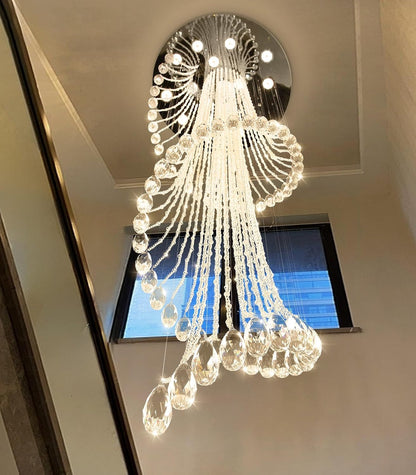D32'' X H100'' Modern Crystal Chandelier for Foyer Glam Chandelier High Ceiling Chandeliers Large Raindrop Pendant Lights LED Dimmable Light Fixtures for Staircaes Living Room Entryway Silver7