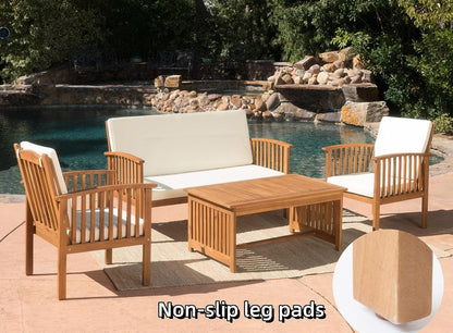 4 Piece Acacia Wood Patio Conversation Table and Chairs Furniture Sets, Outdoor Dining Couch Sofa for Porch Deck Backyard Lawn Balcony Bistro, Brown6