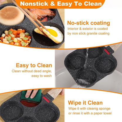 AHFLRTO 4 Cup Egg Pans Nonstick, Aluminum Omelette Pan with Lid, Healthy Egg Skillet for Eggs, Pancakes, Crepes, Sandwiches, Compatible with Gas Stove & Induction Cooktop6