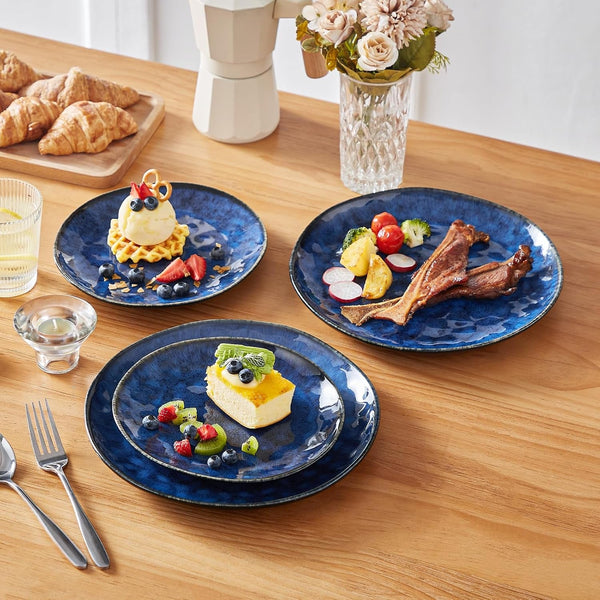 Starry 12 Pcs Dinnerware Set for 4, Handmade Reactive Glaze, Blue5