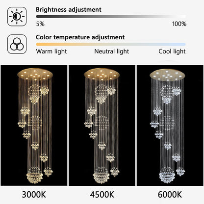 118" Modern Large Chandelier for Foyer Raindrop Crystal Chandeliers LED Dimmable High Ceiling Flush Mount Light Fixtures for Staircaes Hallway Entryway Gold5