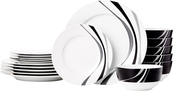 18-Piece Complete Kitchen Dinnerware Set, Microwave and Dishwasher Safe, Plates, Dishes, Bowls, Swirl, Heat Resistant, Service for 6, Everyday Use1