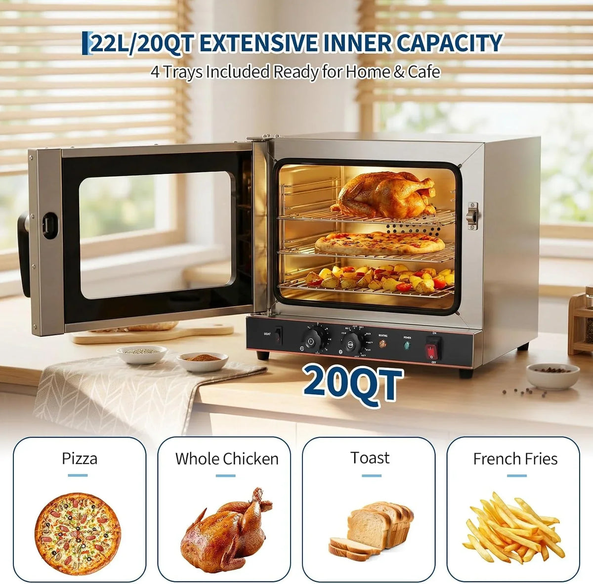 compact-22l-commercial-countertop-convection-toaster-oven-3-tier-air-fryer-1440w-adjustable-temp-30-c-300-c-half-size-stainless-steel-with-trays-wire-racks-kitchen-appliance