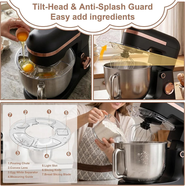 6.5 Qt 10-Speed Tilt-Head Stand Mixer with Dough Hook, Whisk, Beater & Splash Guard, Electric Kitchen Mixer for Baking, Cakes, Bread, and Home Cooking (Black)5