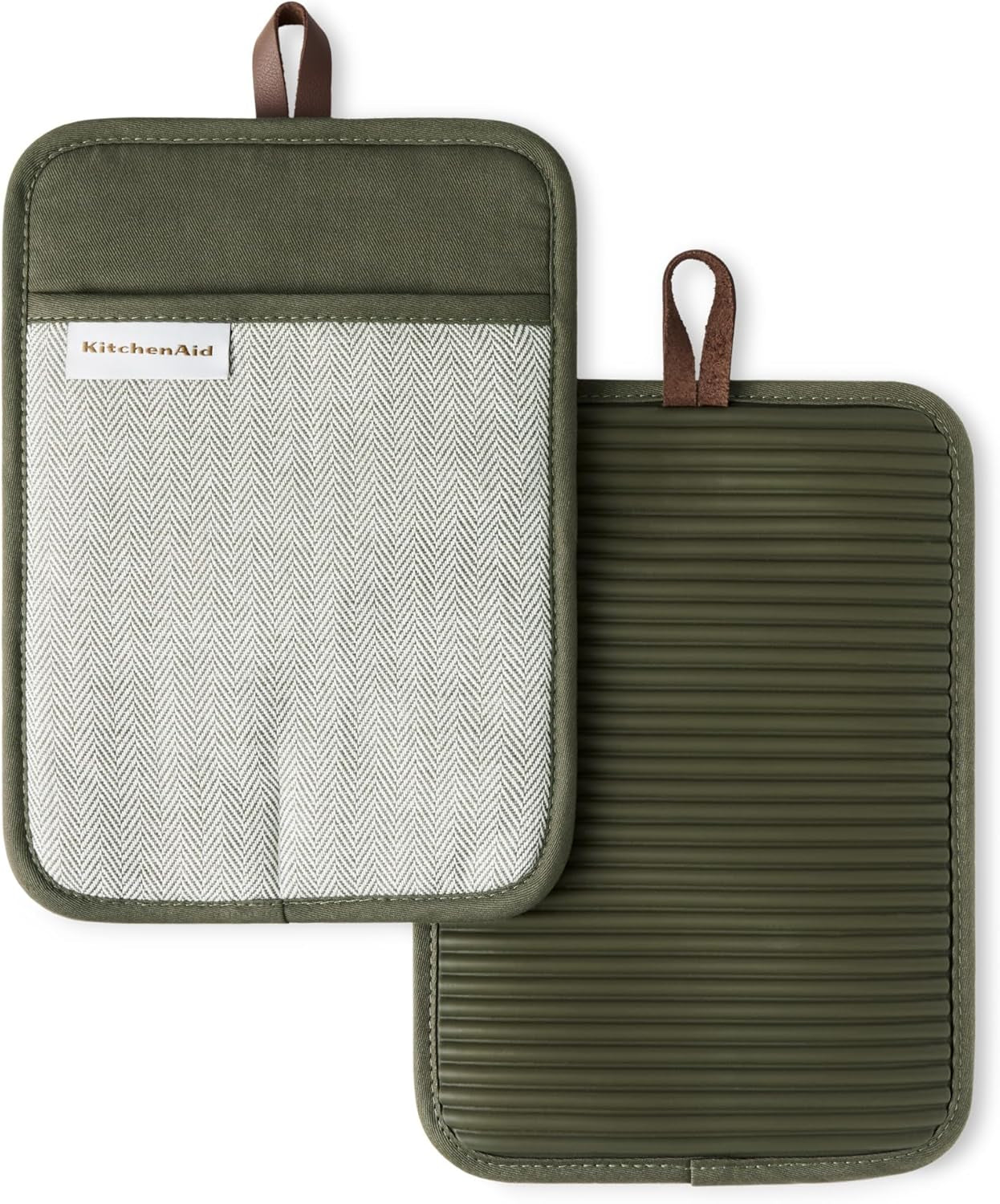 ®-evergreen-design-series-herringbone-ribbed-soft-silicone-pot-holders-2-pack-set-heat-resistant-up-to-500-f-flexible-waterproof-deep-forest-green-7x10
