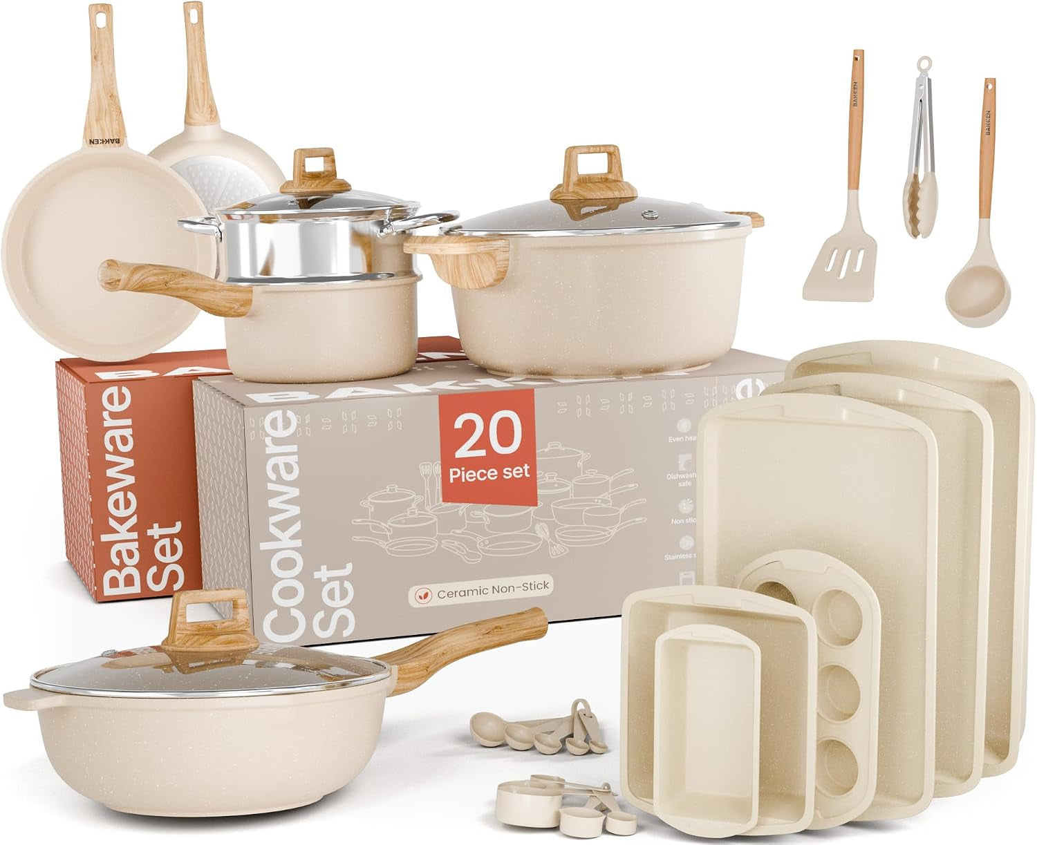 bakken-master-20-piece-cookware-set-pots-and-pans-with-handle-grips-and-tempered-glass-lids-with-6-piece-bakeware-set-nonstick-granite-coating-ceramic-max-temperature-up-to-500-f-cream