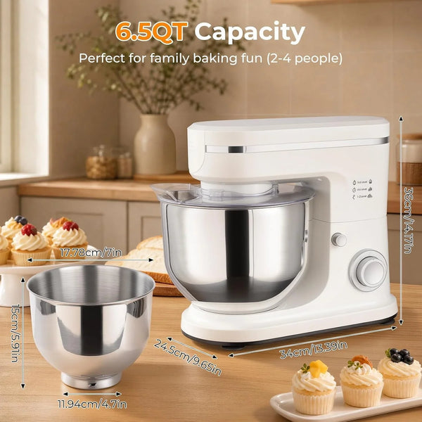 6.5QT Stand Mixer, 700W 6-Speed Tilt-Head Electric Stand Mixer, 3-In-1 Kitchen Mixer with Bowl, Dough Hook, Wire Whisk & Flat Beater, Perfect for Bakery, Cake, Bread and Home Baking4
