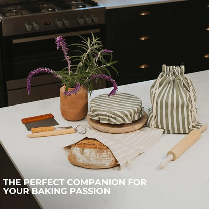 Beautiful Linen Bread Bag Set & Proofing Cover for Homemade Sourdough | Keeps Your Loaf Fresh for Days - Reusable, Easy to Clean and the Perfect Baking Accessories8