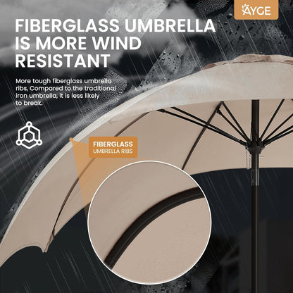 9 FT Patio Umbrella Outdoor Table Umbrella Fiberglass Frame Beige | 9 FT Fiberglass Frame, Crank & Tilt, 8 Ribs, 180G UV50+ Canopy. Wind Fade Resistant. Suitable for Patio, Deck, Pool, Garden.2