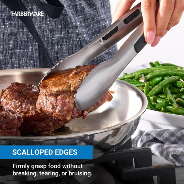 Pro 9 Inch Stainless Steel Locking Kitchen Tongs - Ergonomic Grip, Scalloped Tips for Cooking, Grilling, Serving and Meal Prep3