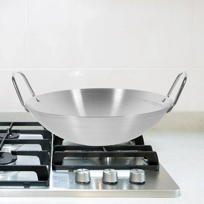 10.22 Inch Stainless Steel Wok Pan with Lid Double Handle round Bottom Frying Pan for Gas and Electric Cooktops Multipurpose Stir-Fry And8