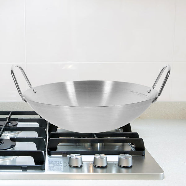 10.22 Inch Stainless Steel Wok Pan with Lid Double Handle round Bottom Frying Pan for Gas and Electric Cooktops Multipurpose Stir-Fry And8