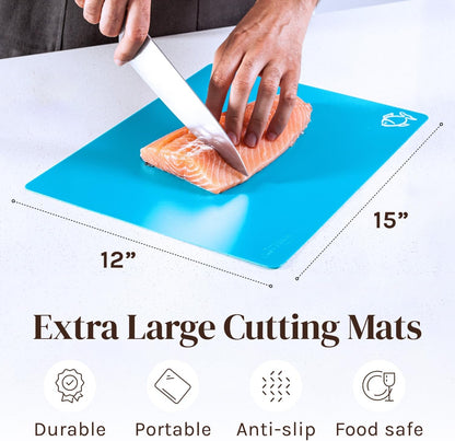 Extra Thick Flexible Plastic Cutting Board Mats, Set of 6 for Kitchen, BPA Free, Non-Slip Waffle Back, Dishwasher Safe Cutting Boards, Color Coded with Food Icons, 15X12 Inch -5
