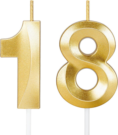 18Th Birthday Decorations, Gold Number 18 Candles for Cake1