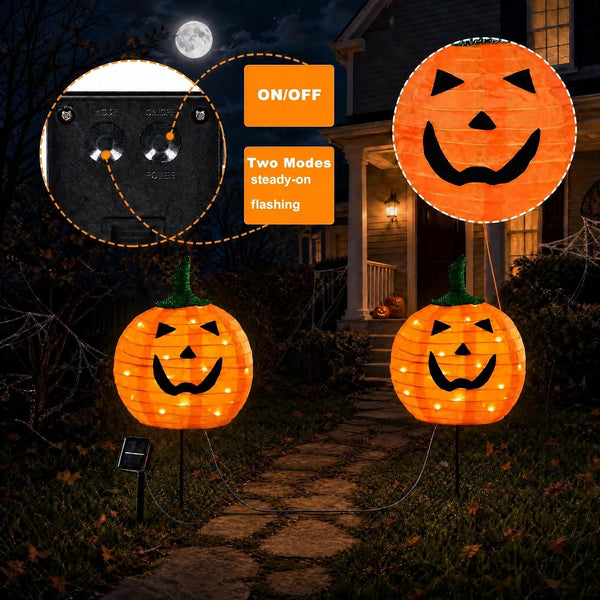 Solar Halloween Pumpkin Lights, 2 Pack Outdoor Pathway Stake Lights8