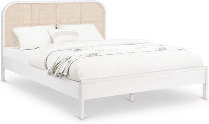 Meridian Furniture Sienawhite-K Siena Collection Mid-Century Modern King Bed with Solid Ash Wood, Rich Off-White Finish on Ash Veneer, Natural Cane, 79" W X 85.5" D X 43" H, White, King1