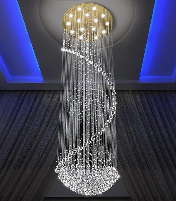 D40'' X H120'' Crystal Chandelier High Ceiling Chandeliers for Staircaes Large Raindrop Chandeliers LED Dimmable Flush Mount Light Fixtures for Foyer Hallway Entryway LED Bulbs Included Gold6
