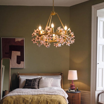 Gold Tree Branch Pink Crystal Chandelier, Grace Flower Chandelier, 6-Light Girl'S Room Chandelier, Hanging Light Fixture Bedroom for Dining Living Room Nursery Kid'S Room Entryway, E12 Bulb Included4