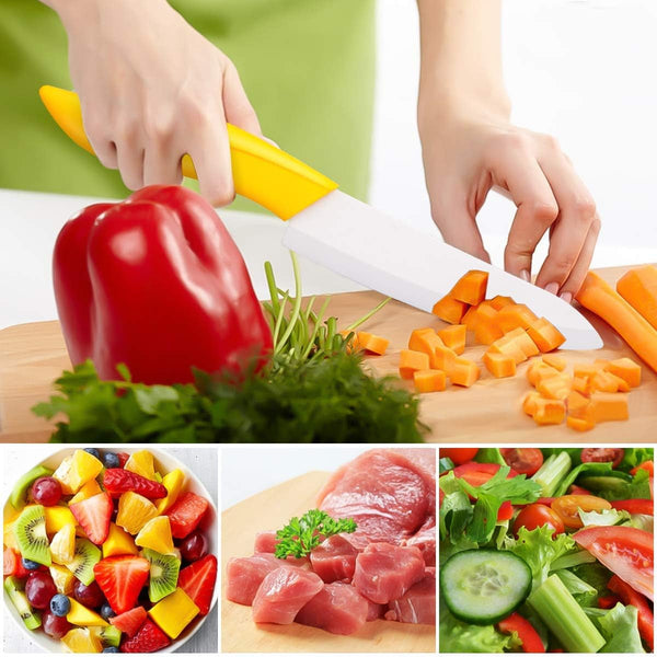 Ceramic Knife Set, 4-Piece Colored Kitchen Knives with Sheaths | Includes 3" Paring, 4" Fruit, 5" Utility & 6" Chef Knife, Sharp Ceramic Blades for Home Kitchen Prep, Colorful Covers5