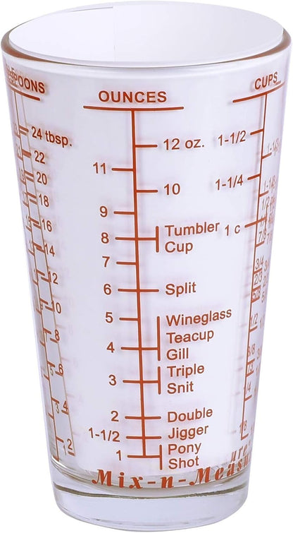 Mix N Measure Glass, Multi-Purpose Liquid and Dry Measuring Cup, 6 Units of Measurement, Heavy Glass, Red3