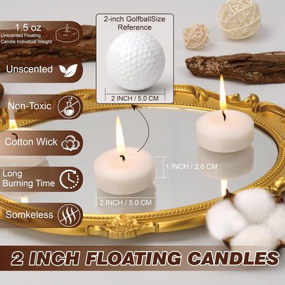 Floating Candles 2-Inch - 12 Pack White Unscented Floating Candles Smokeless Slow Burning Water Candle Set for Centerpieces Wedding Party Gifts Home Decor2