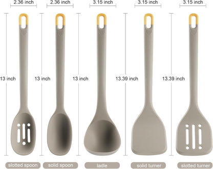 Silicone Kitchen Cooking Utensils Set:  Heat Resistant 13Inch Long Kitchen Gadgets, BPA Free Non Stick Rubber Cook Accessories for Food Prep, Frying, Serving, Basting (Light Grey)7