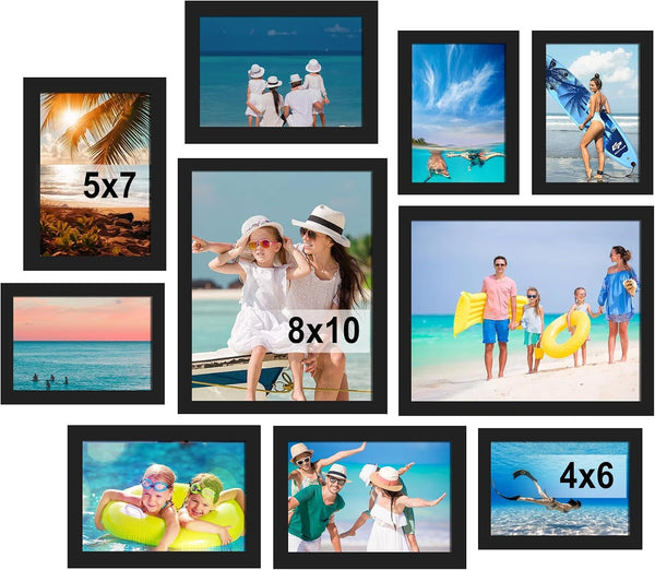 10 Pack Picture Frames Collage Wall Decor, Gallery Wall Frame Set for Tabletop or Wall Mounting Display, Multi Size with Two 8X10, Four 5X7, and Four 4X6 Photo Frames, Black1