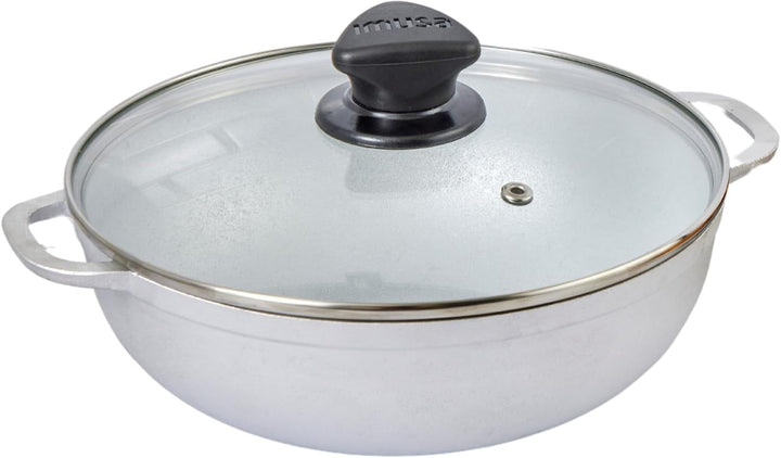 7 Qt Cast Aluminum Caldero Dutch Oven with Glass Lid | 30 Cm Diameter, Glass Lid with Riveted Handles, Heavy Bottom, Oven Safe, Rice Pot for Stews, Soups and Beans, Polished Finish