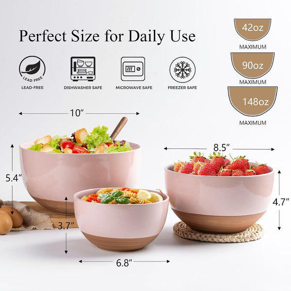 Ceramic Mixing Bowls,Stoneware Nesting Bowls Set of 3 for Kitchen2