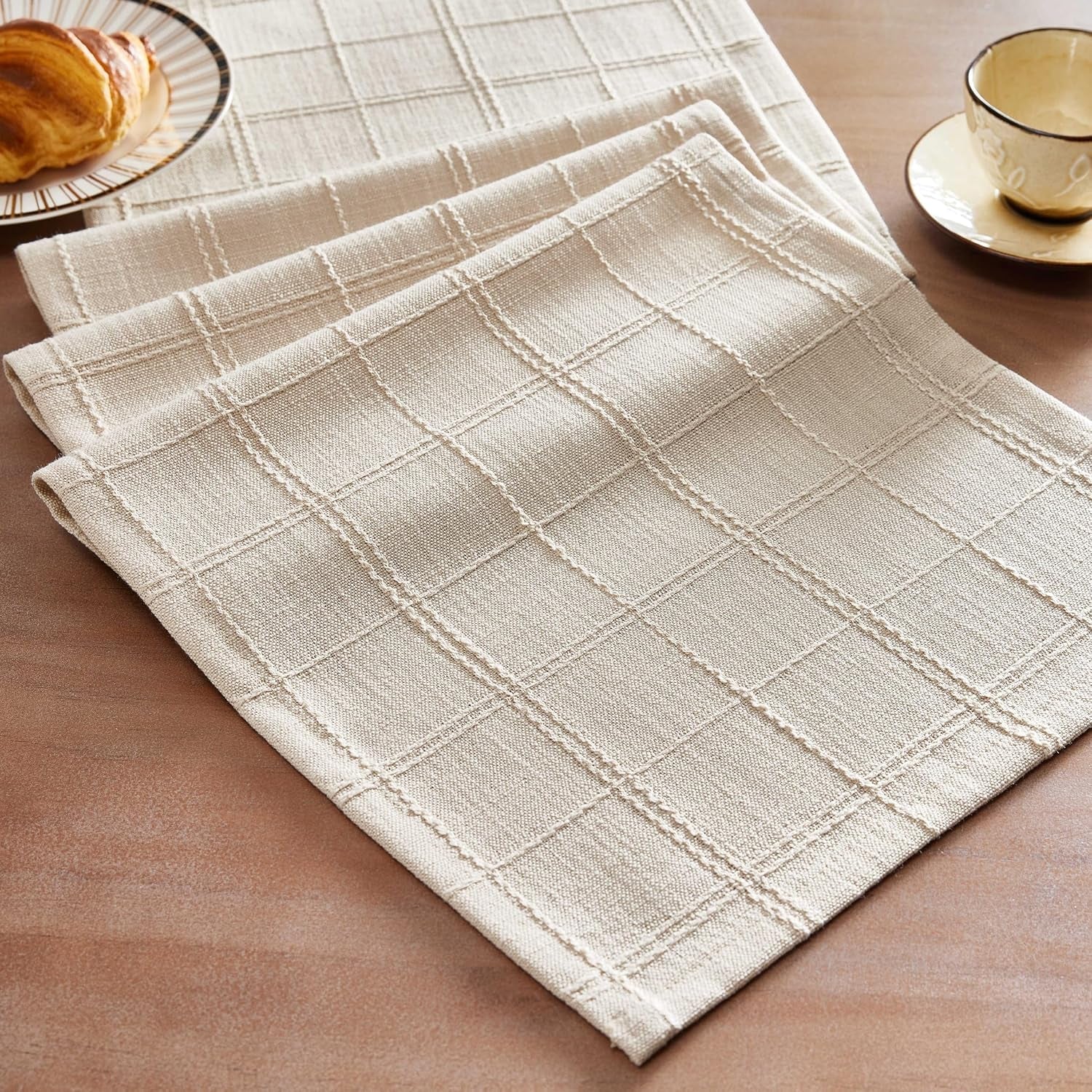 linen-checked-farmhouse-table-runner-13x72-inches-neutral-beige-raised-grid-design-rich-woven-texture-linen-blend-table-runners-72-inches-long-machine-washable-boho-home-kitchen-decor