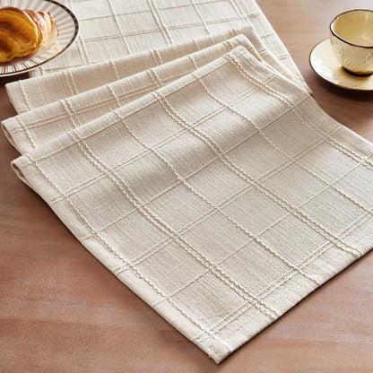 Linen Checked Farmhouse Table Runner, 13X72 Inches Neutral Beige | Raised Grid Design, Rich Woven Texture, Linen Blend Table Runners 72 Inches Long, Machine Washable, Boho Home Kitchen Decor1