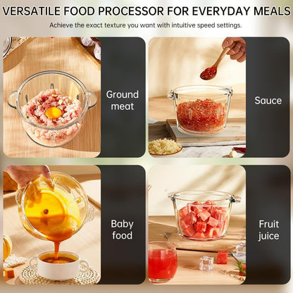 Electric Food Processor and Vegetable Chopper, 2L Glass Bowl Small Food Mixer for Meat, Vegetables, Nuts, with 2-Speed & Pulse Control for Easy Clean, Compact Kitchen Gadget7
