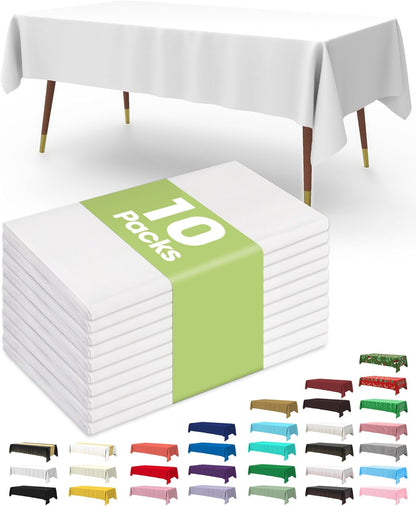 Plastic Table Cloth 10 Pack, 54 X 108 Inch Disposable Table Cloths for Party, Picnic and Wedding, Rectangle, White | Picnic, Wedding, Party Supplies, Leakproof & Sturdy, Tablecloth, Table Cover1