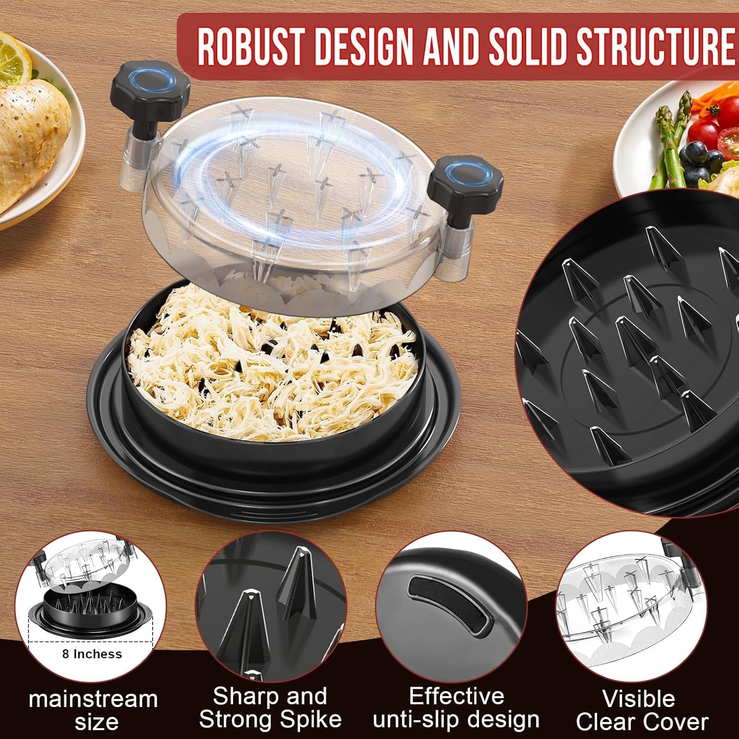 chicken-shredder-8-inches-chicken-shredder-tool-twist-for-pork-beef-chicken-meat-shredder-clear-lid-ergonomic-handle-strong-anti-slip-bpa-free-easy-to-clean-dishwasher-safe-black