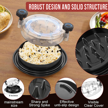 Chicken Shredder 8 Inches, Chicken Shredder Tool Twist for Pork Beef Chicken, Meat Shredder, Clear Lid, Ergonomic Handle, Strong Anti-Slip, BPA Free, Easy to Clean, Dishwasher Safe (Black)3